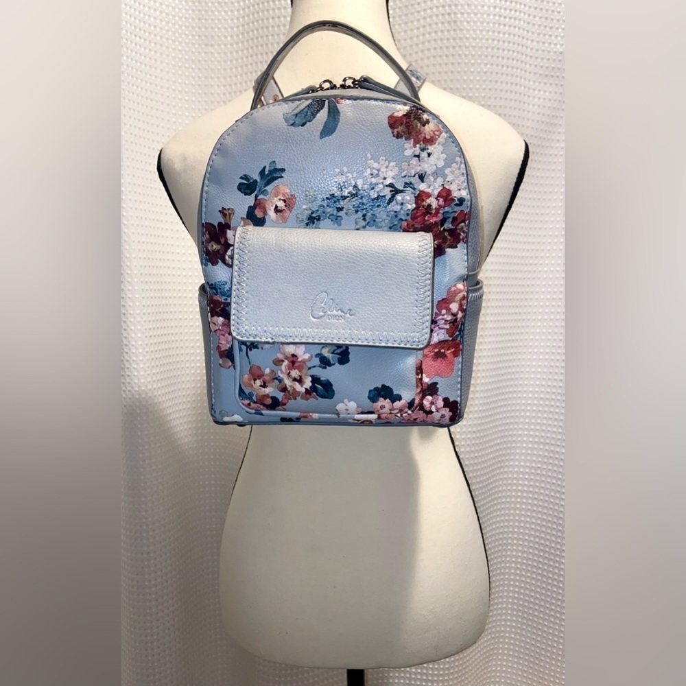 CELINE DION light gray floral backpack